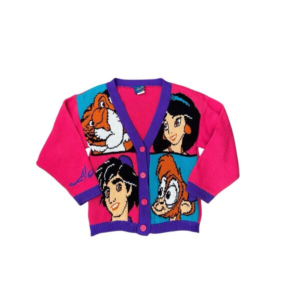 RARE vintage Disney Jet Set Kids Knit Sweater Aladdin vtg 90s Cardigan - Picture 1 of 10